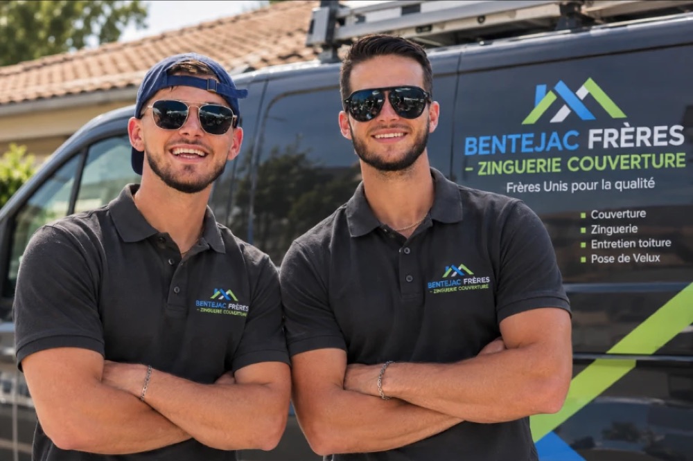 Les deux frères Bentejac devant leur camionnette